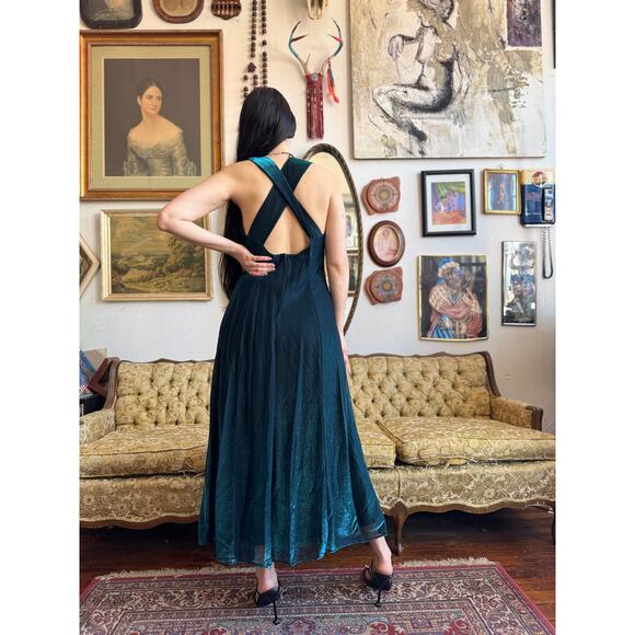 Rare 80s Vintage All That Jazz Metallic Blue Dress Size Medium - Picture 5 of 6